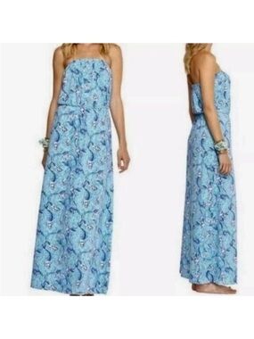 Lilly Pulitzer Marlisa Nice Tail Mermaid Maxi dress strapless blue medium Pima
